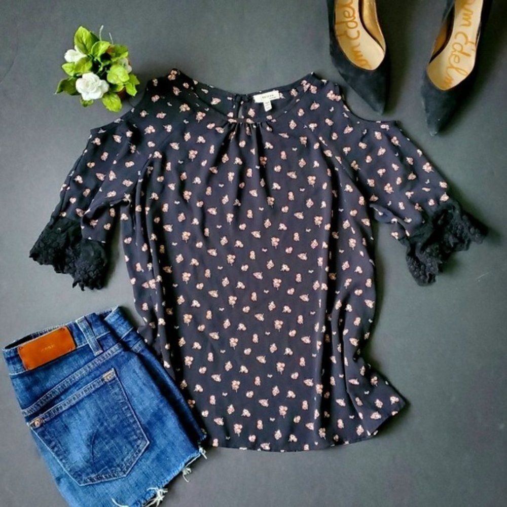 Anthropologie Floral Cold Shoulder Blouse